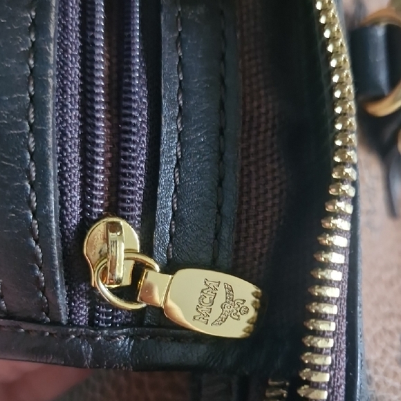 MCM Cognac Visetos Duffel Bag with Blue Stripe - Picture 7 of 16